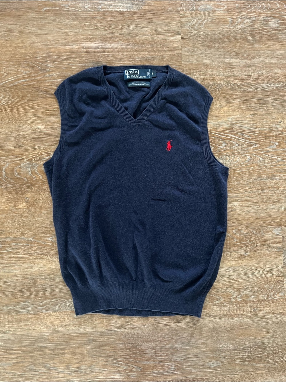Polo Ralph Lauren Pima Cotton V-Neck Sweater Vest Navy Red Pony | Small
